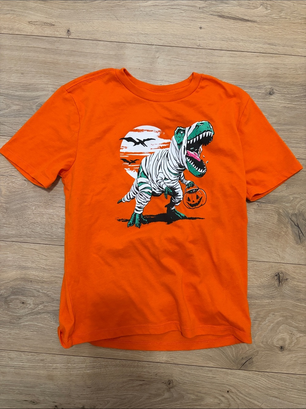 Celebrate It Orange Halloween Dino Tee with Green & White Graphic